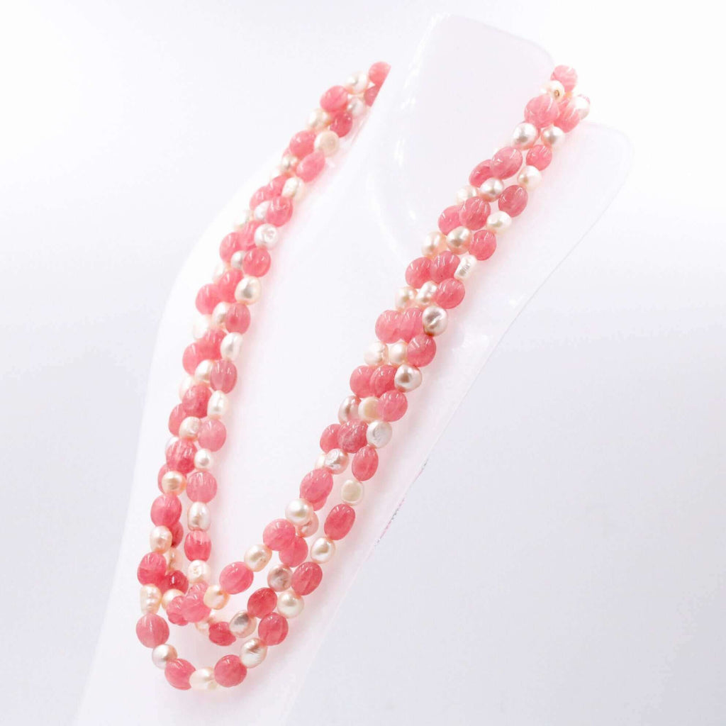 Natural Pink Quartz & Pearl Jewelry - Long & Layered Necklace