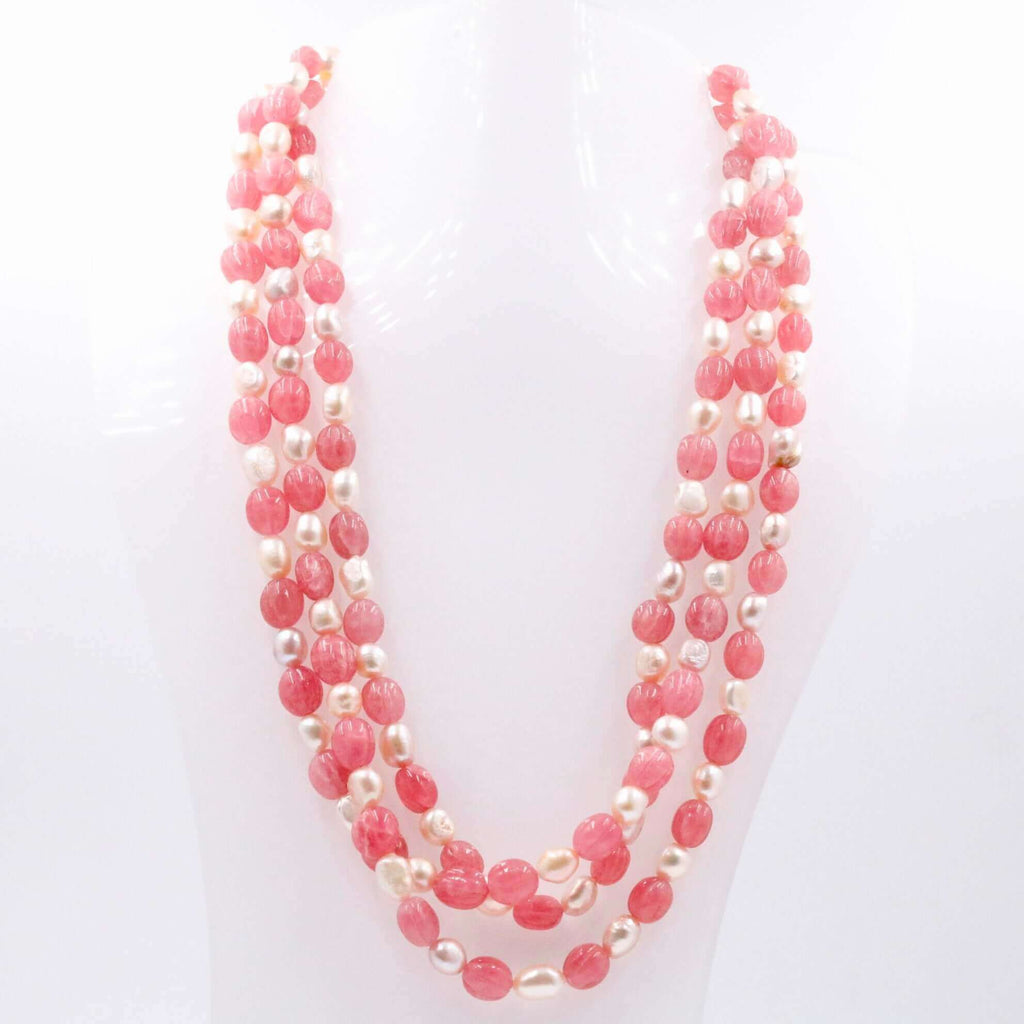 Natural Pink Quartz & Pearl Necklace - Indian Jewelry