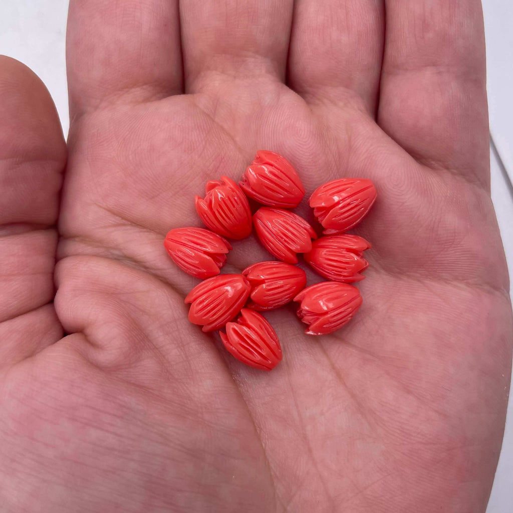 Pink and Orange Tulip Beads in Composite Coral for Custom Jewelry Projects