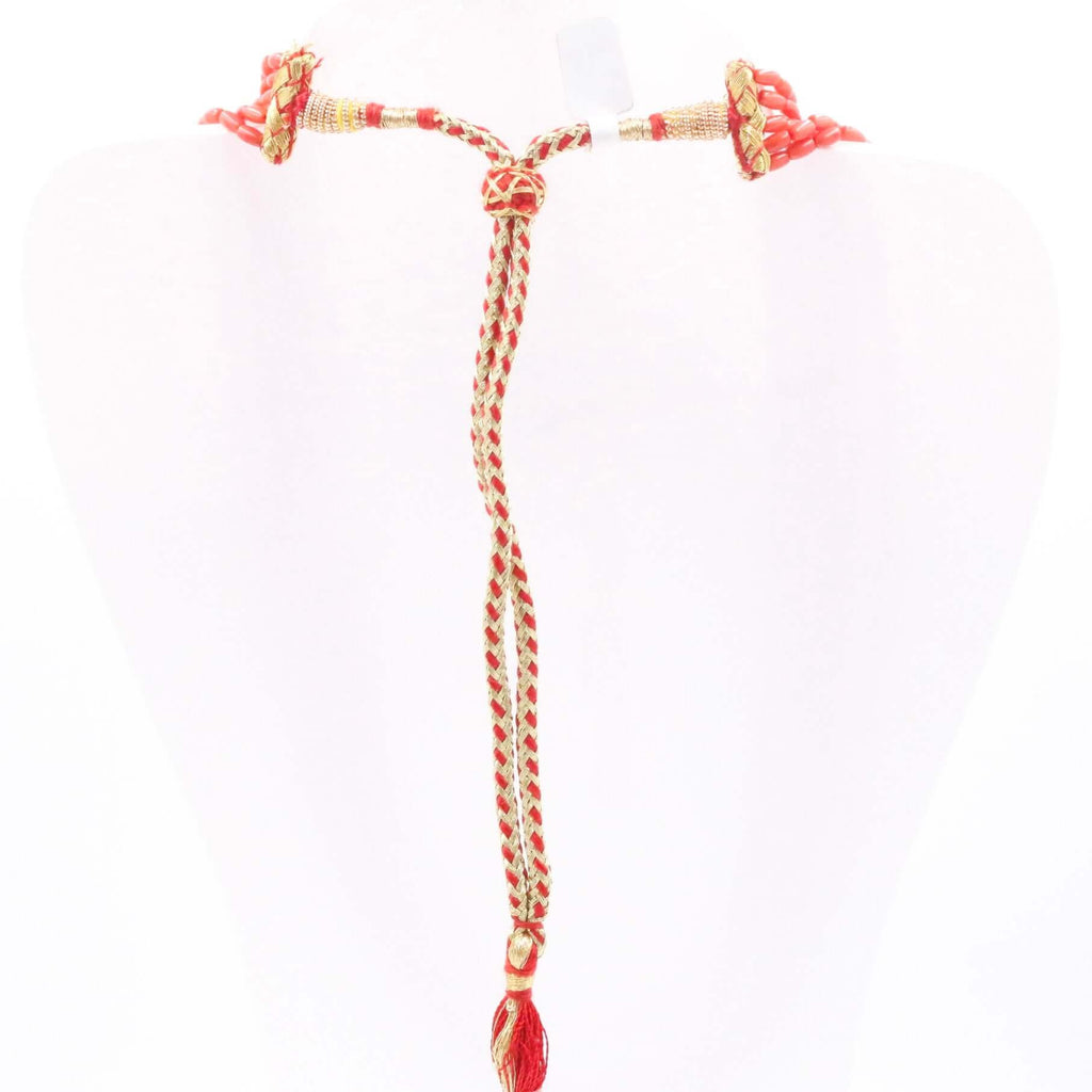 Elegant Long Coral Necklace with Layered Gemstone Beads
