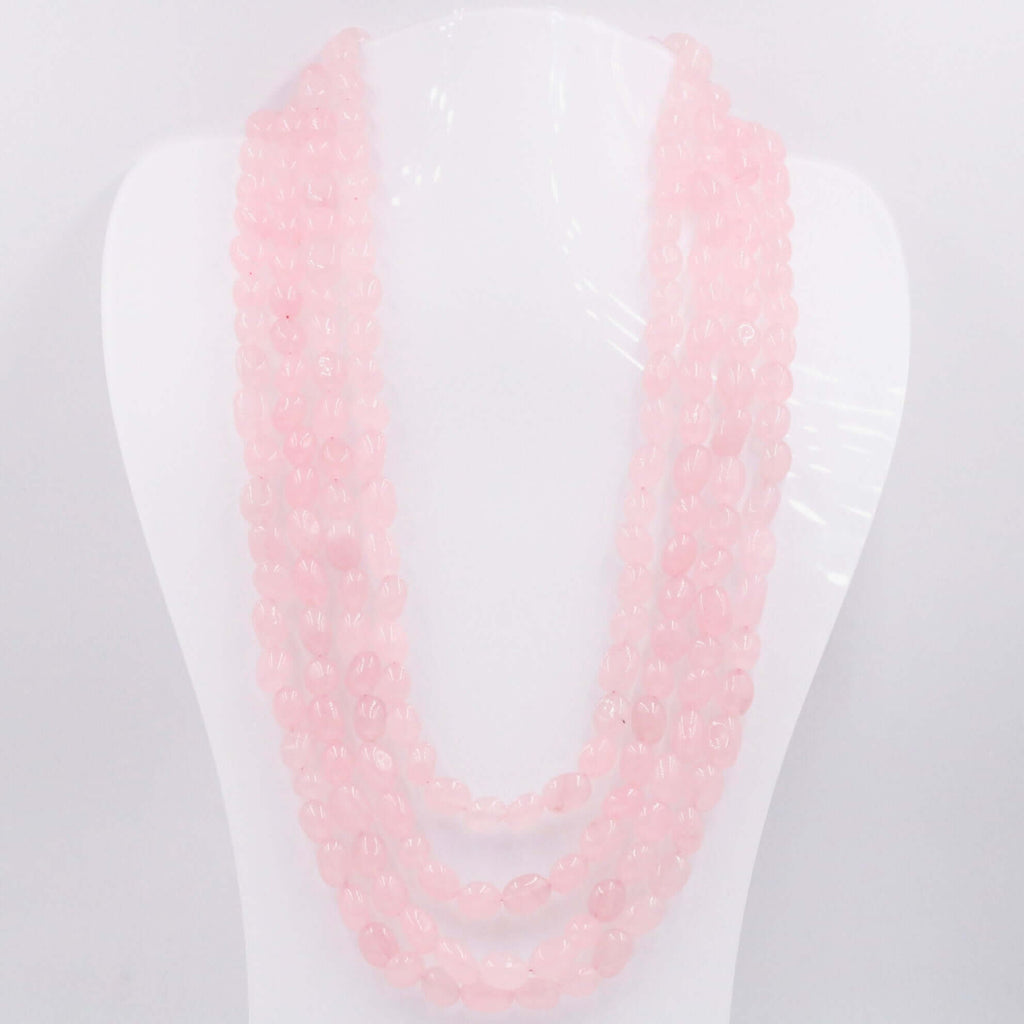 Handmade Indian Necklace with Long Layered Pink Quartz Gemstones