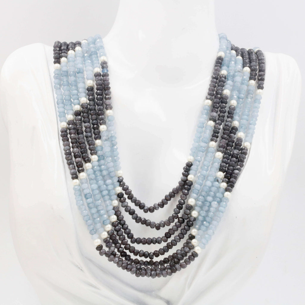 Layered Natural Blue Quartz Long Necklace