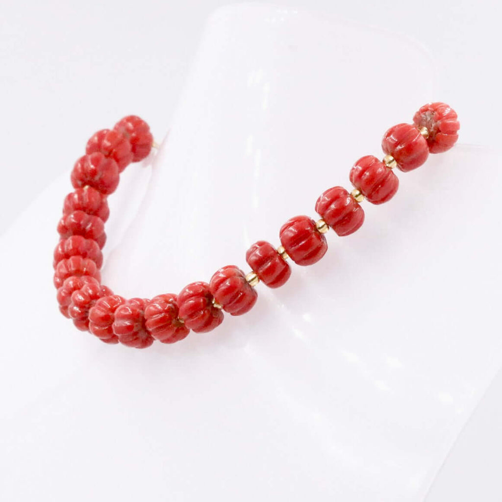 Authentic Italian Red Coral Necklace with Natural Carved Coral