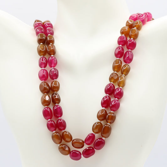Bi-Color Jade Elegeant Necklace - Pink & Yellow