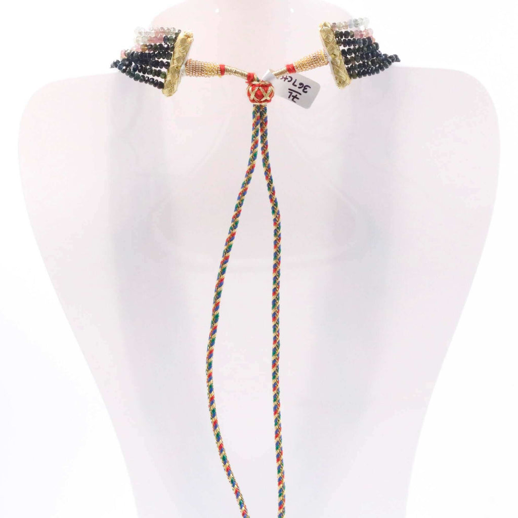 Multi Color Tourmaline Necklace with Long Layered Beads for Indian Jewelry