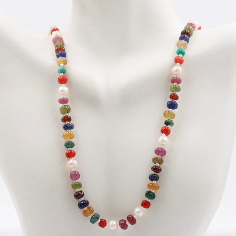 Multi-strand Navratna necklace with beaded Indian gemstones