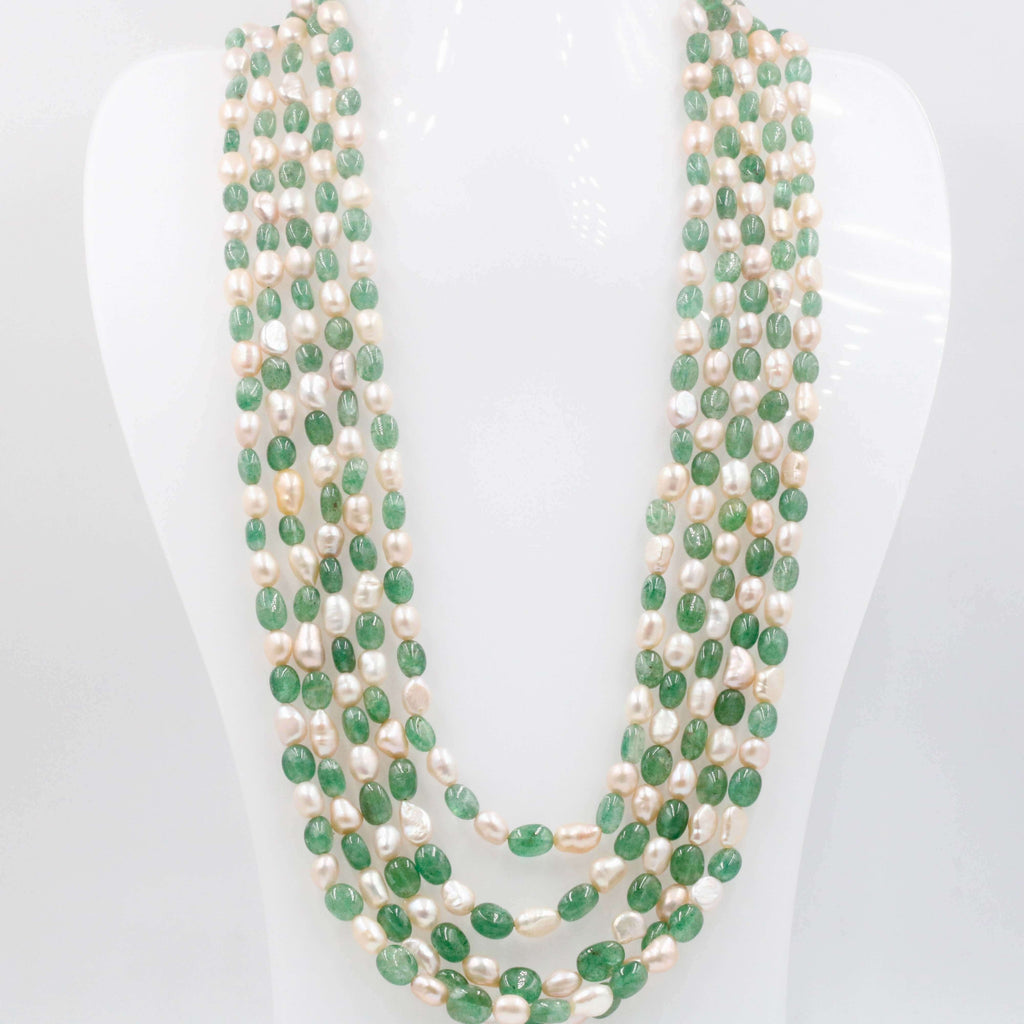 Green Quartz & Fresh Water Pearl Necklace: Indian Jewelry