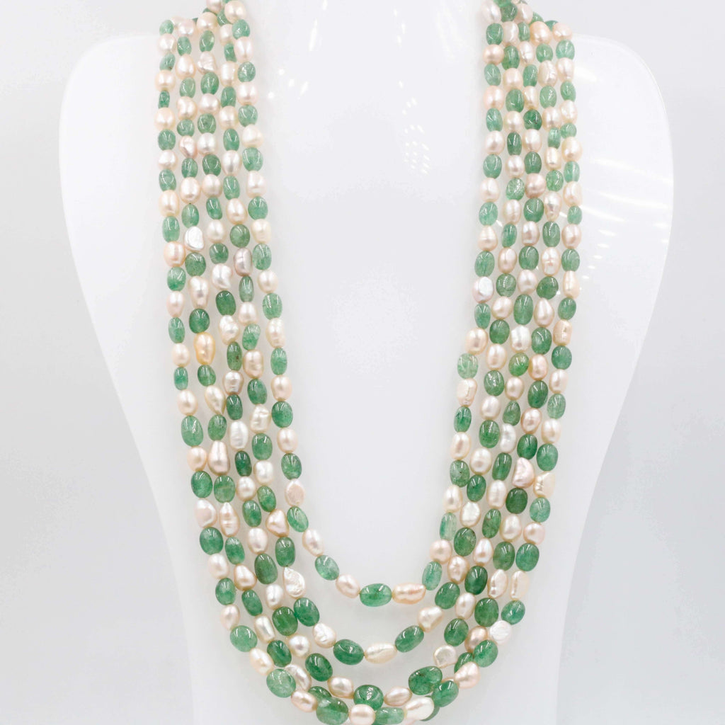 Green Quartz & Fresh Water Pearl Necklace: Indian Jewelry