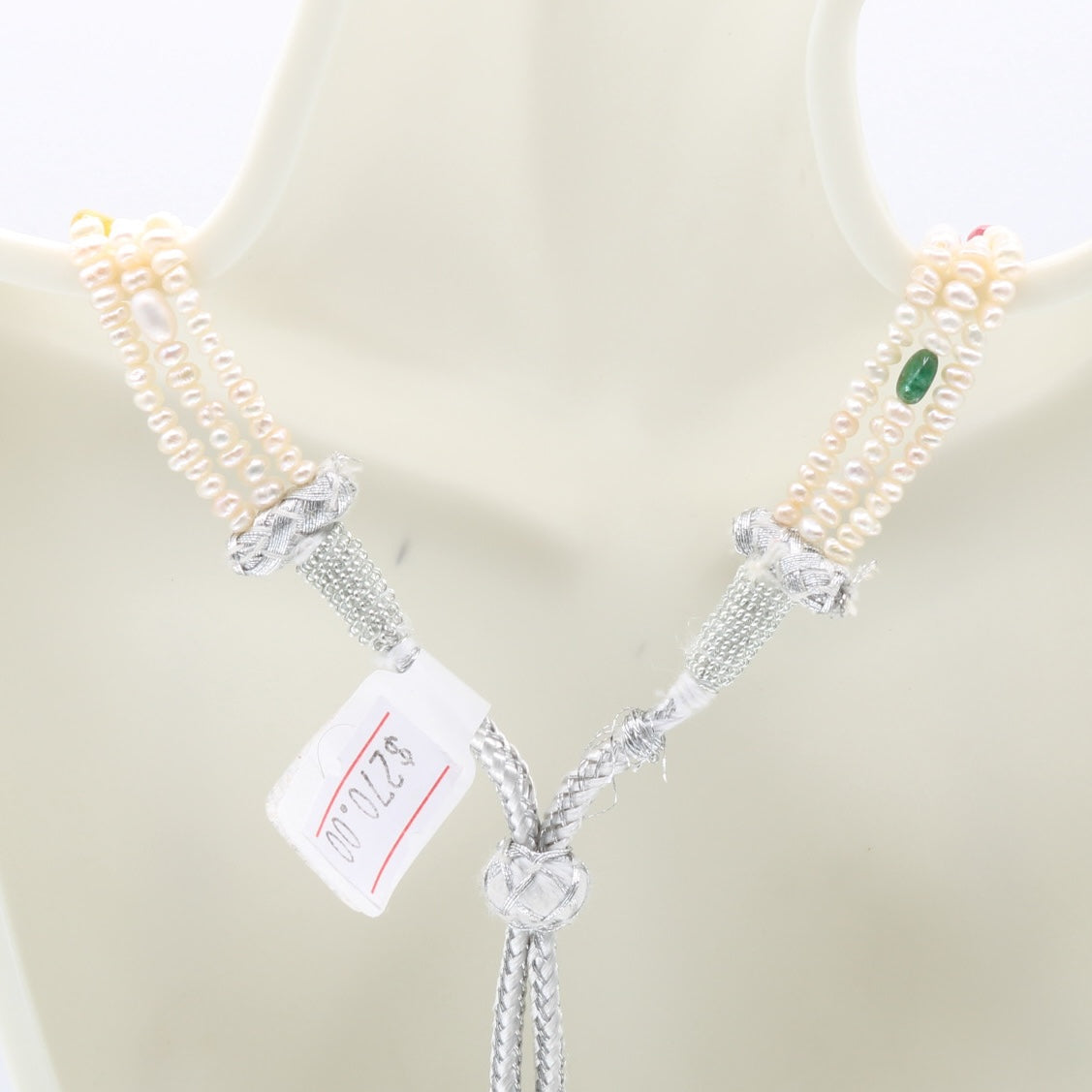 Unique Fresh Water Pearl with Navratna Necklace featuring cultured pearls and vibrant gemstones.