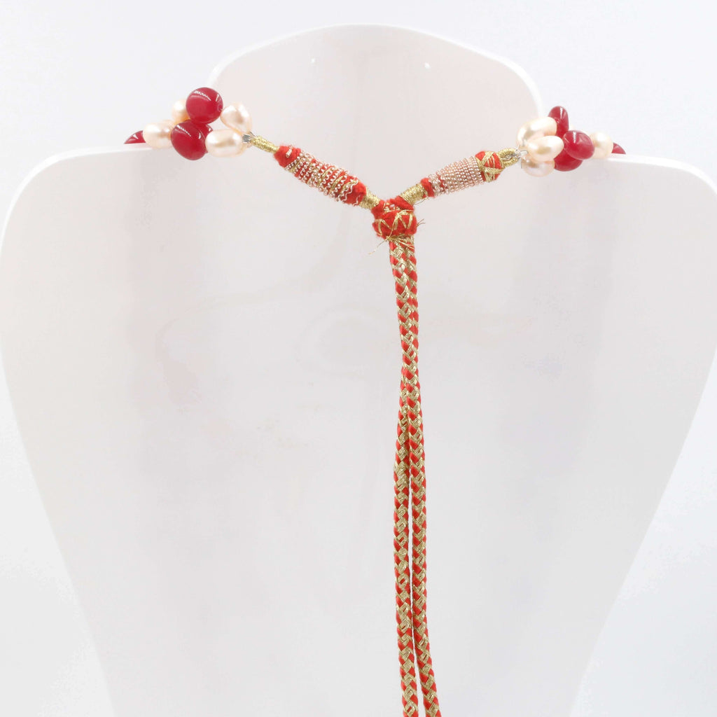 Red Quartz w/ Baroque Pearl Necklace: Indian Sarafa Jewelry