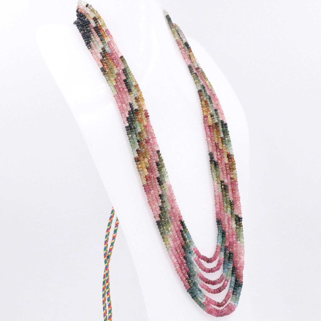 Long Indian Necklace with Multi Color Tourmaline and Layered Beads