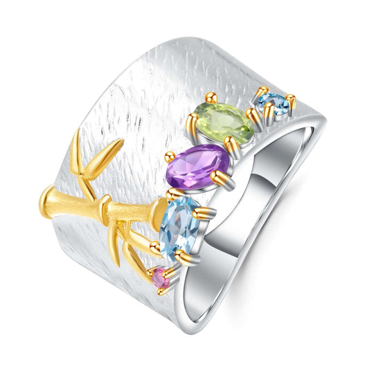 Gold Plated 925 Sterling Silver Topaz Chrome Diopside Multi-Gemstone Ring