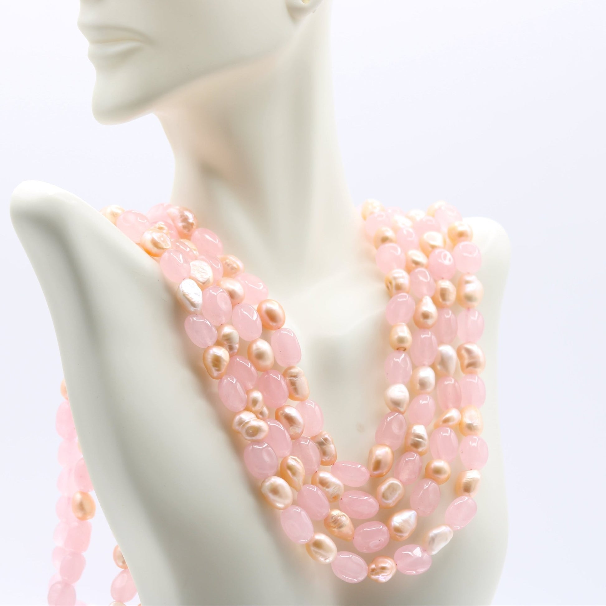 Rose Quartz & Fresh Water Pearl Necklace - Taj Mahal Gems