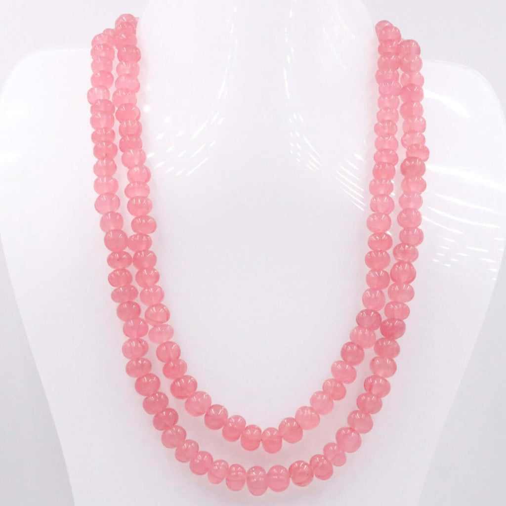Pink Quartz Necklace: Pumpkin Shaped Detail
