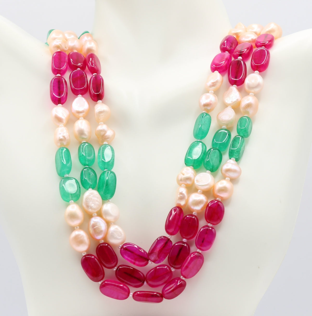 Bi-Color Jade with FWP Necklace featuring vibrant jade gemstones and freshwater pearls.