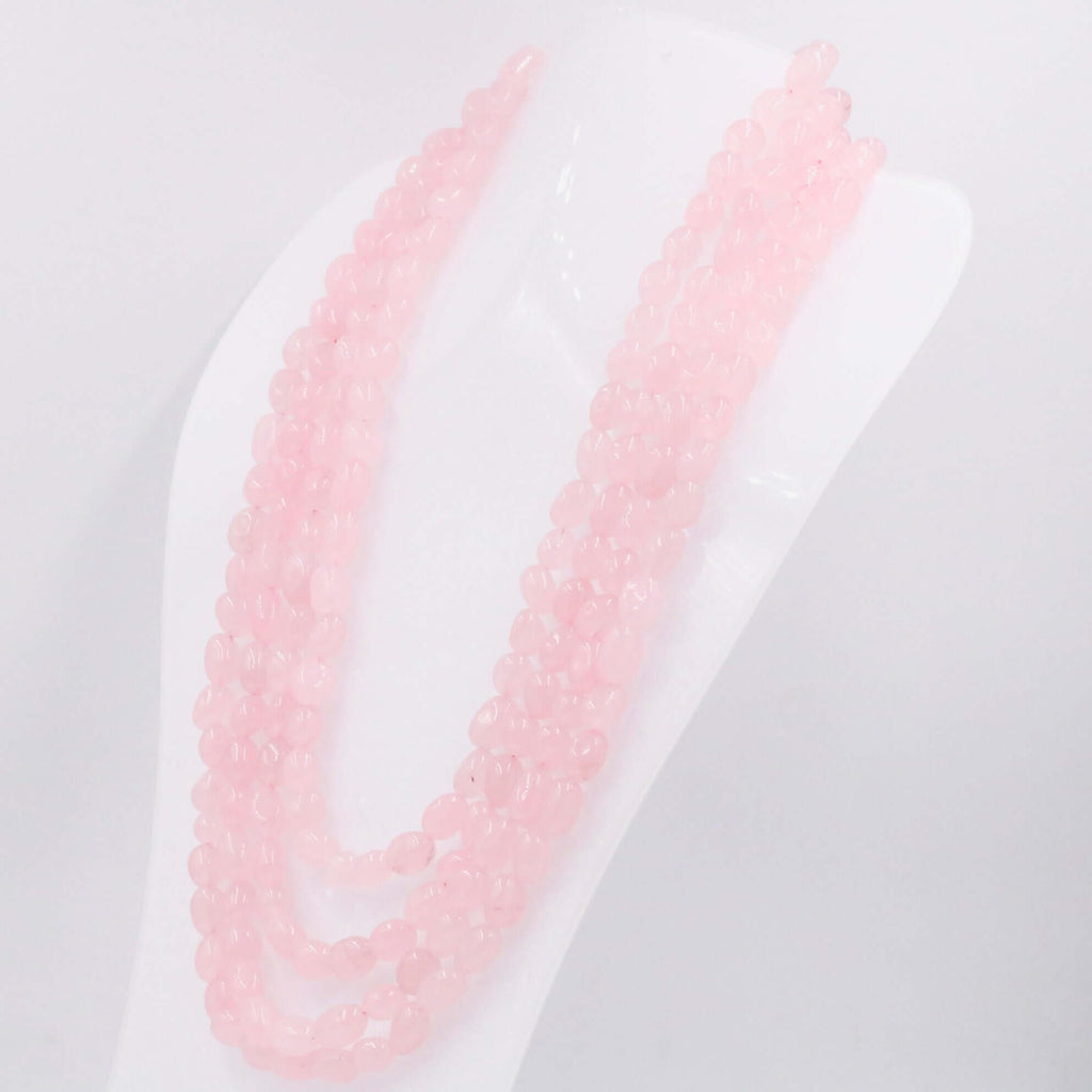 Handcrafted Indian Sarafa Necklace with Layered Pink Quartz Gemstone Beads
