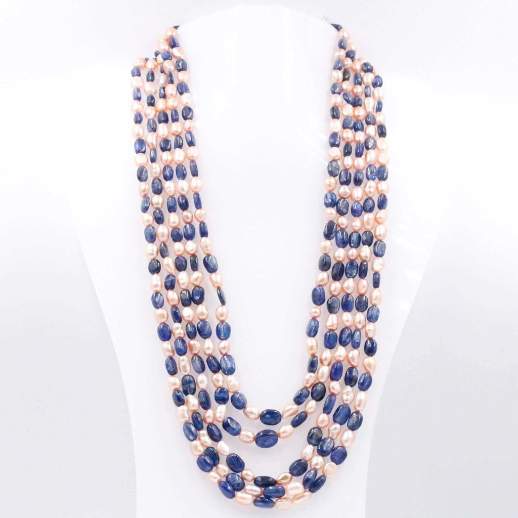 Long & Layered Kyanite & Pearl Necklace