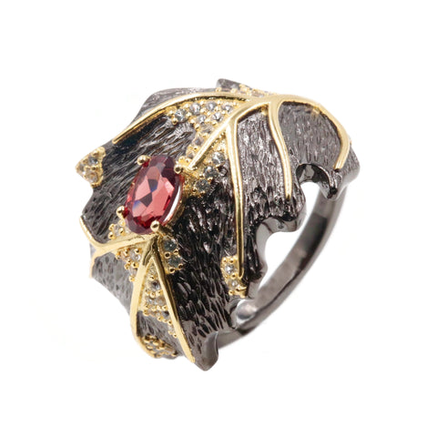 Natural Garnet leaf Ring