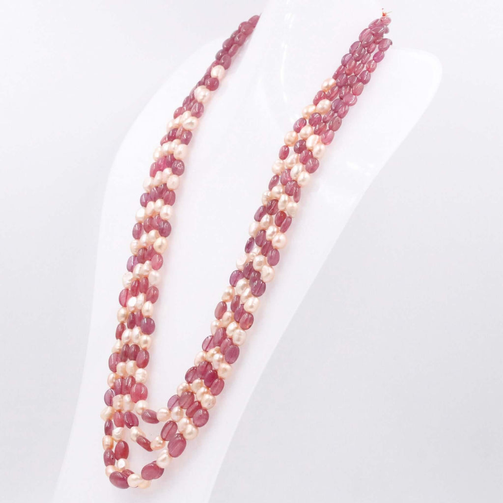 Stylish Layered Ruby and Pearl Necklace