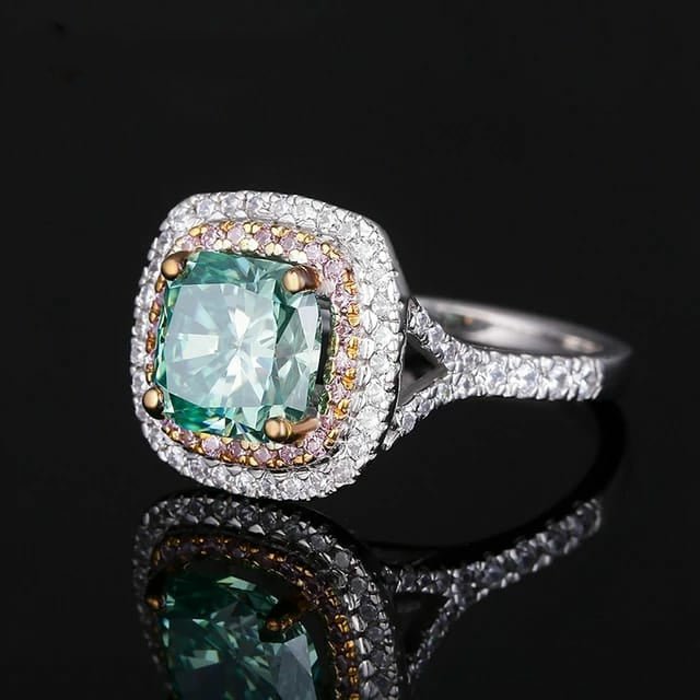 925 Moissanite Solitaire Ring with Pink Sapphire - Taj Mahal Gems