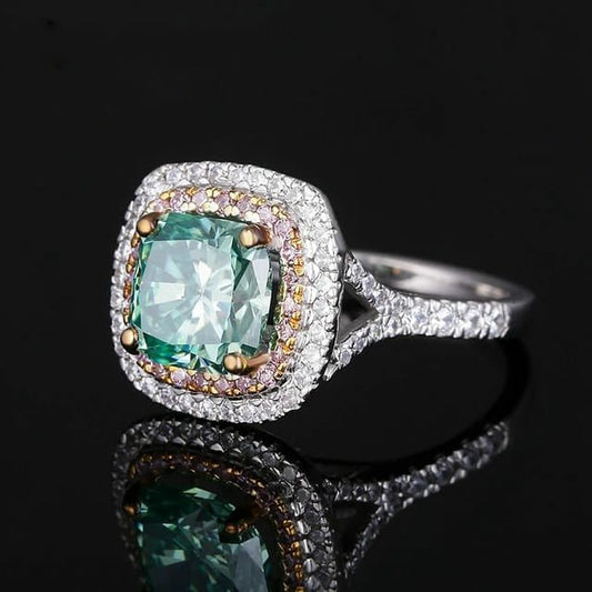 925 Moissanite Solitaire Ring with Pink Sapphire - Taj Mahal Gems
