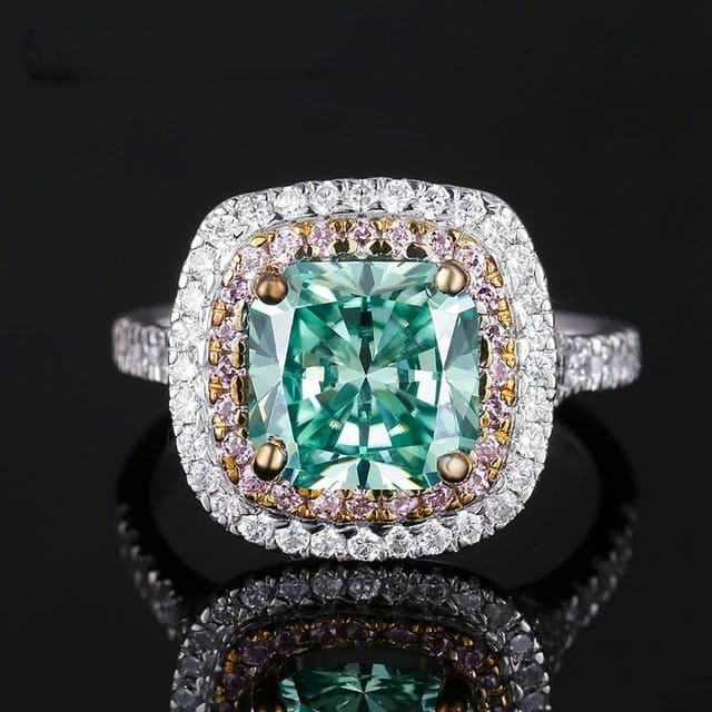 925 Moissanite Solitaire Ring with Pink Sapphire - Taj Mahal Gems