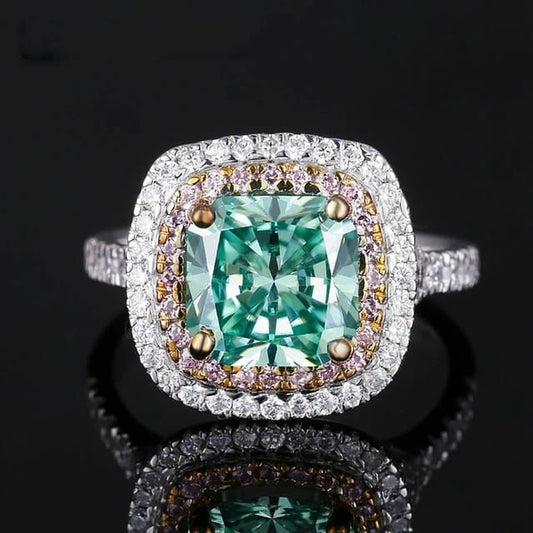925 Moissanite Solitaire Ring with Pink Sapphire - Taj Mahal Gems