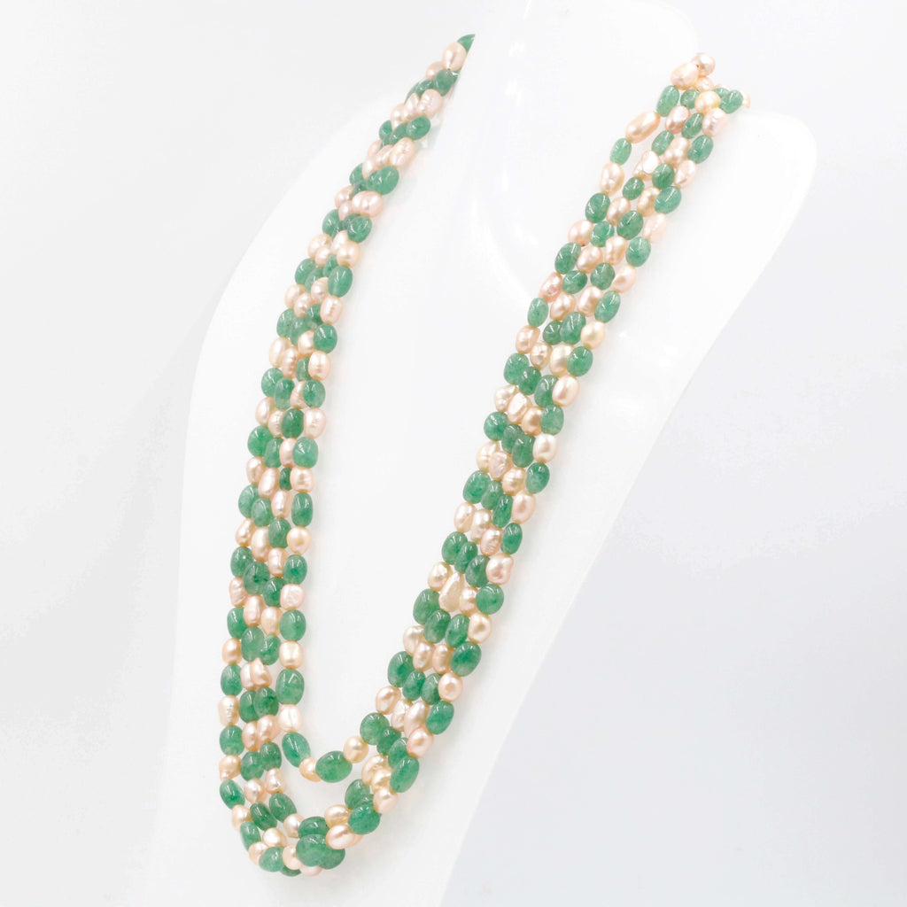 Green Quartz & Pearl Necklace: Long & Layered Jewelry