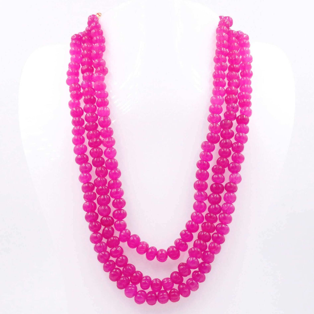 Handcrafted Natural Fuchsia Pink Pumpkin Shaped Quartz Necklace
