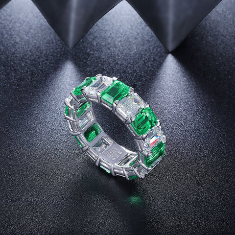 Emerald Eternity Ring with CZ Charms