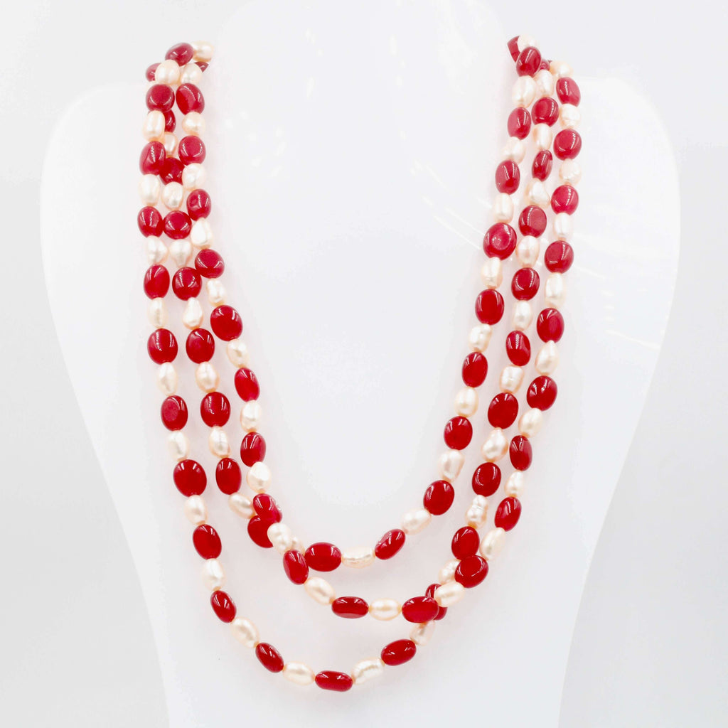 Pearl & Red Quartz Necklace: Indian Sarafa Design