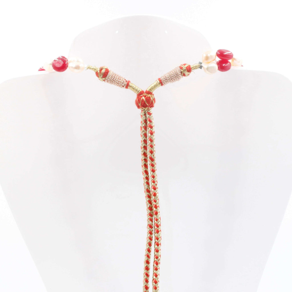 Red Quartz with White Pearl Necklace Design