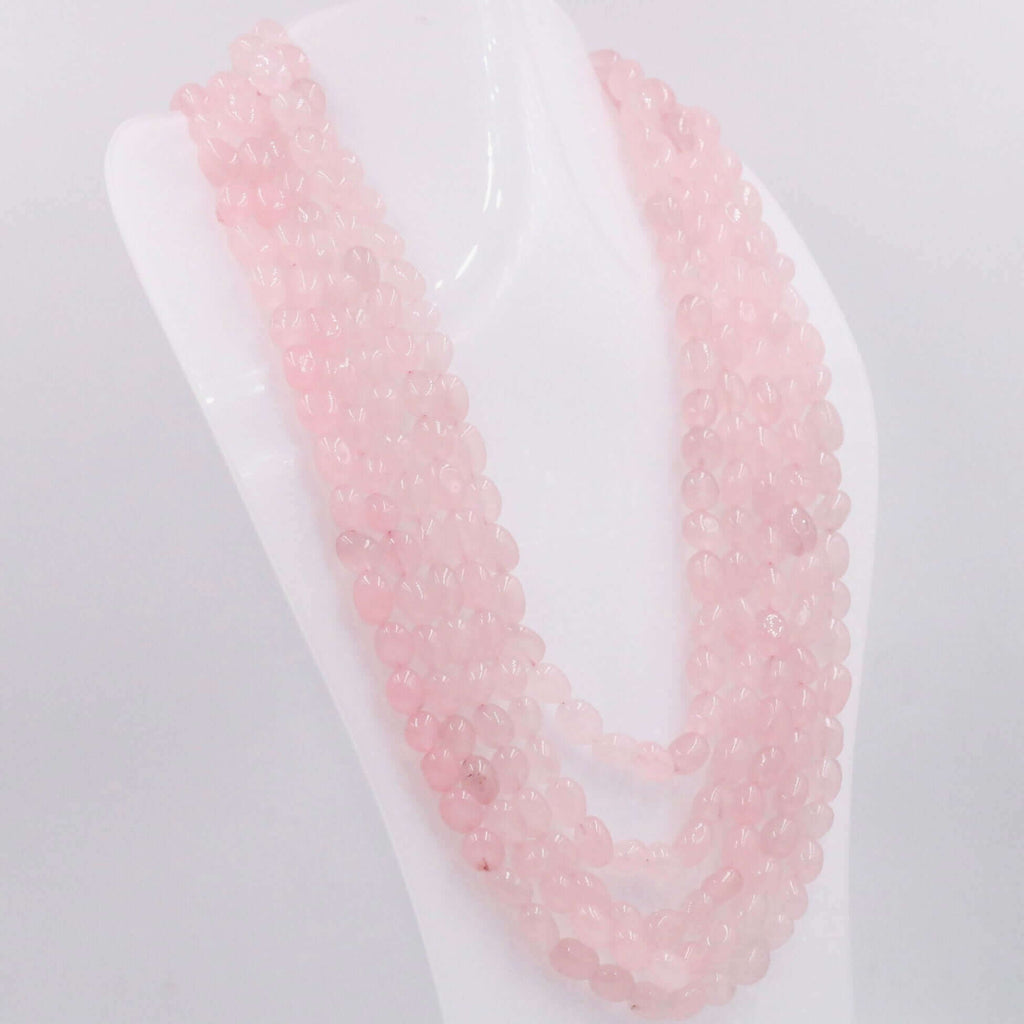 Layered Pink Quartz Necklace with Long Gemstone Beads in Sarafa Indian Style