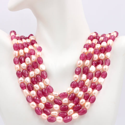Fuchsia Quartz with Pearl Necklace