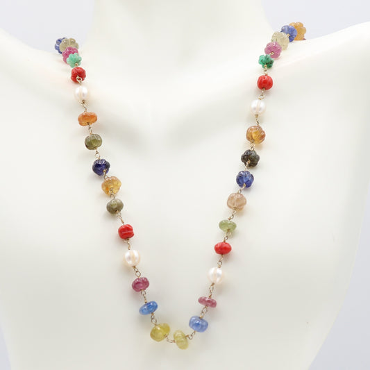 Navrathna Gemstone Necklace - Exquisite Indian Jewelry
