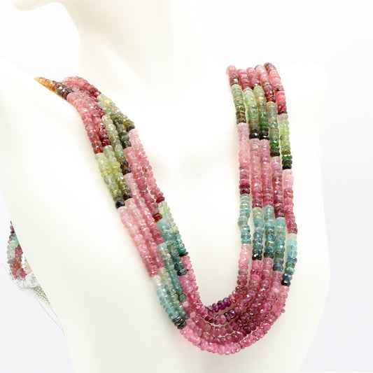 Multicolor Tourmaline necklace made with faceted beads, showcasing the rich hues of tourmaline gemstones.