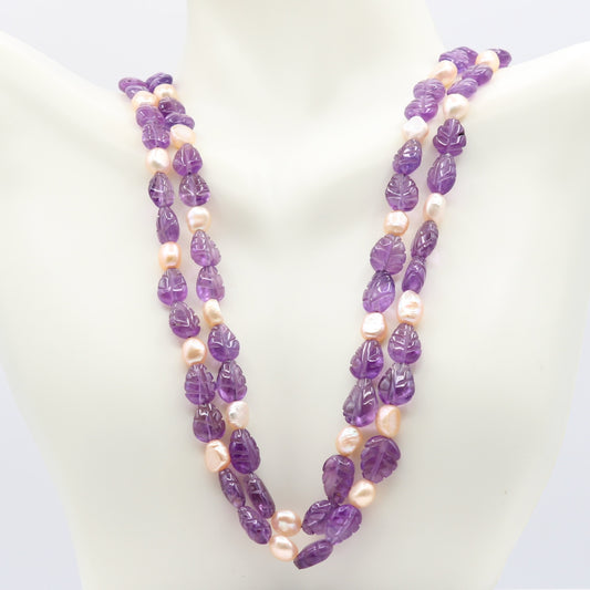 Amethyst with Pearl Necklace - Elegance and Purity