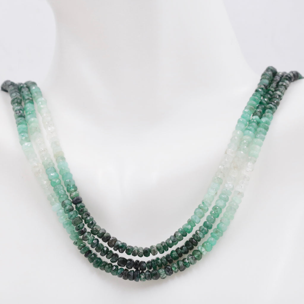 Natural emerald necklace with 2-3mm green emerald gemstone beads