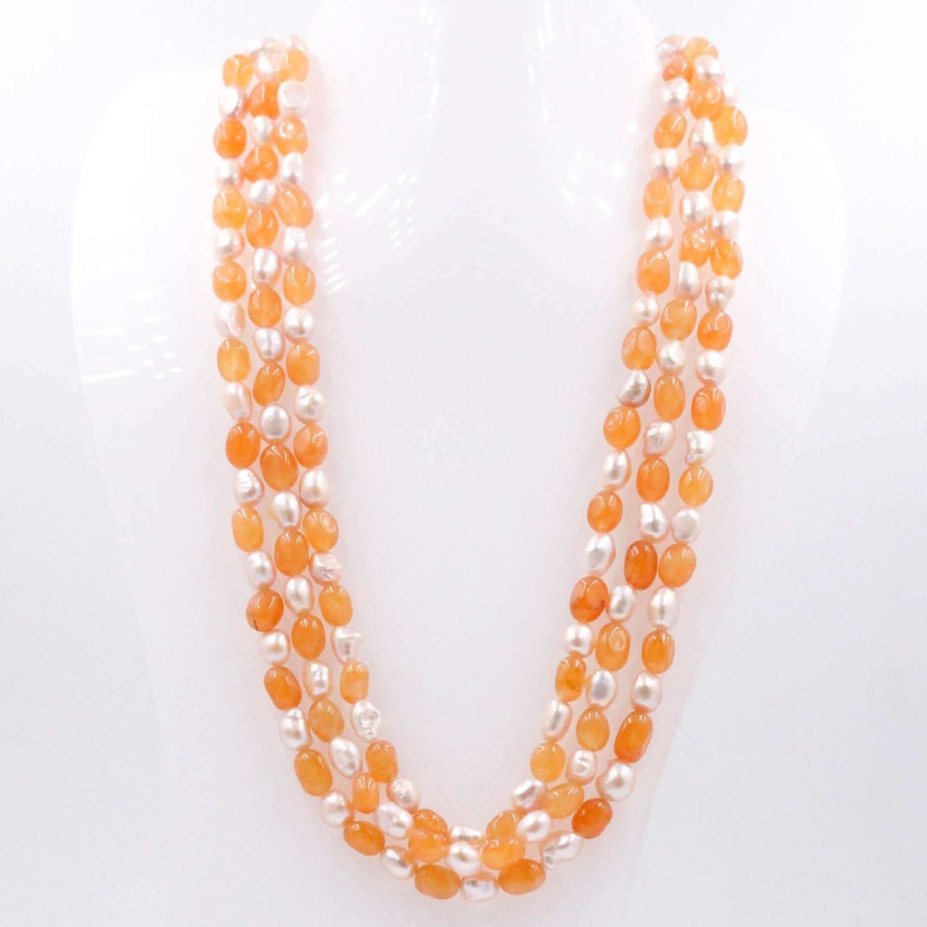 Natural Orange Quartz & Pearl Necklace - Indian Jewelry