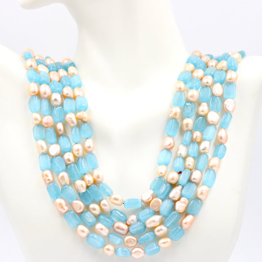 Blue Quartz and Fresh Water Pearl Necklace