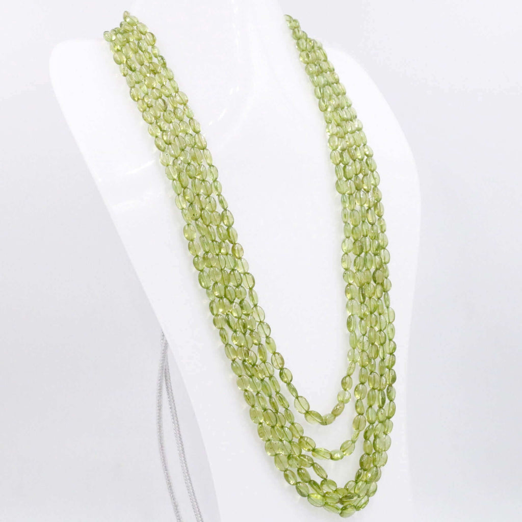 Green Peridot Beaded Necklace with Layered Gemstones in Sarafa Style