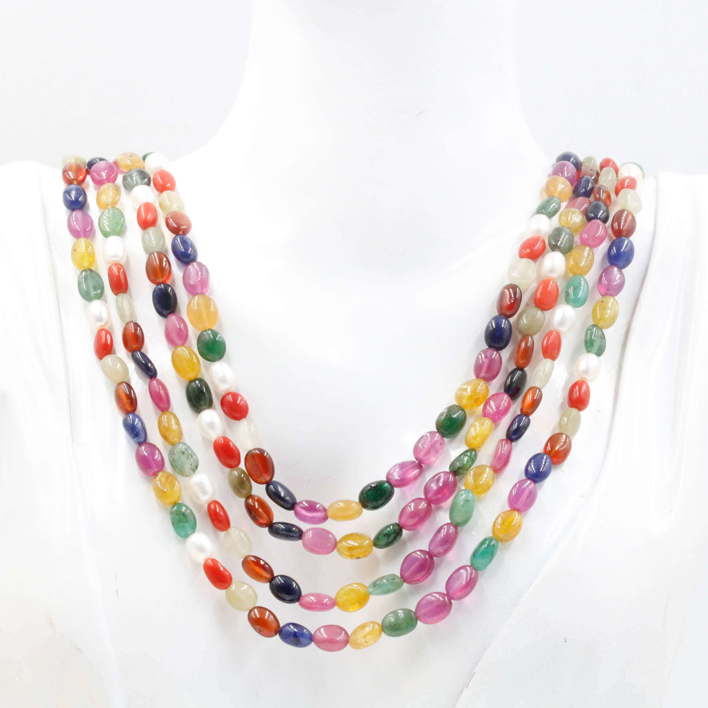 9 Color 9 Gemstones Navrathna Necklace - Indian Traditional Jewelry Collection