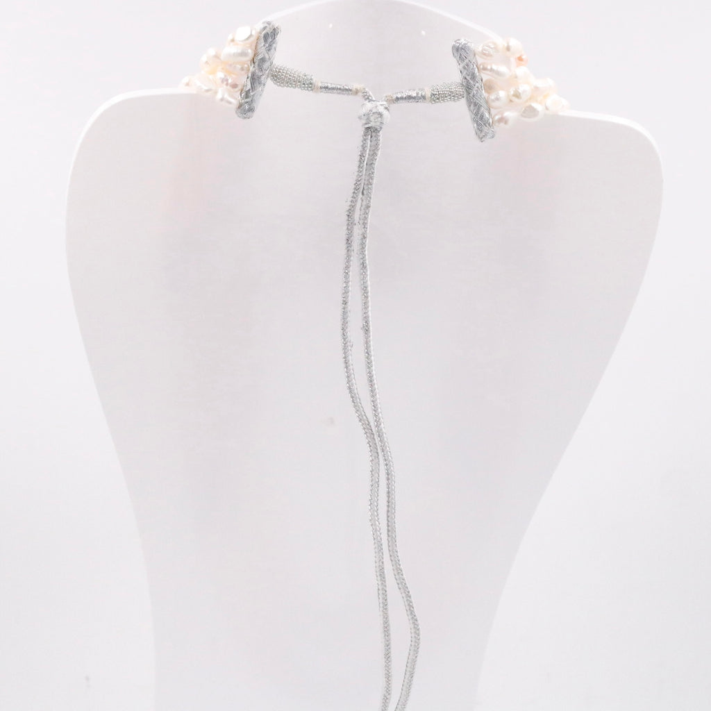 Layered cultured pearl necklace in an Indian sarafa style