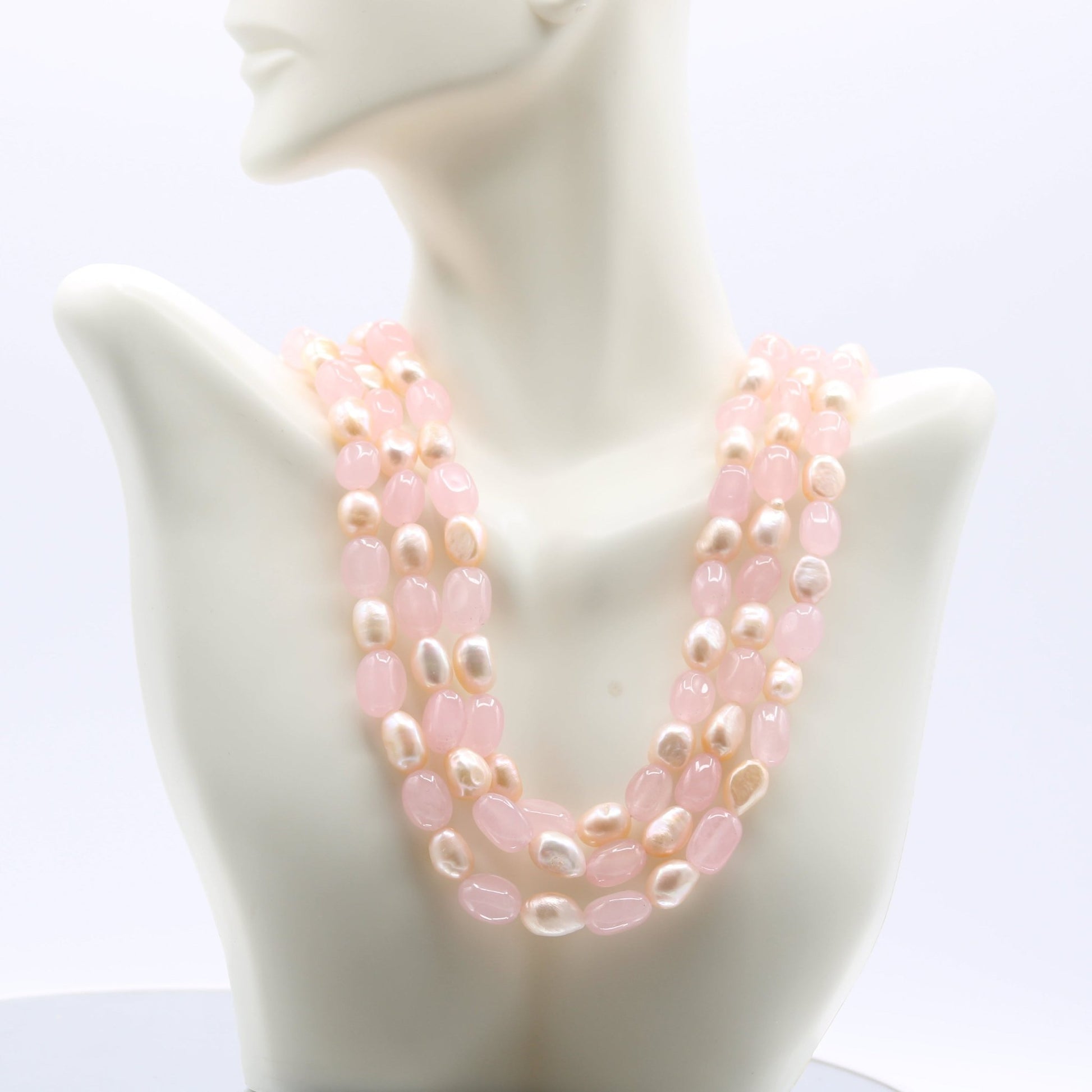 Rose Quartz & Fresh Water Pearl Necklace - Taj Mahal Gems