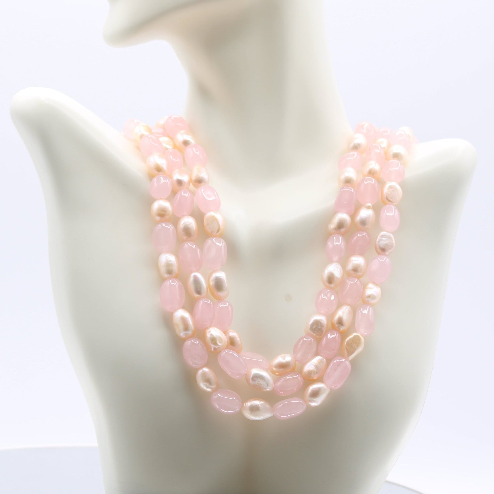 Rose Quartz & Fresh Water Pearl Necklace - Taj Mahal Gems