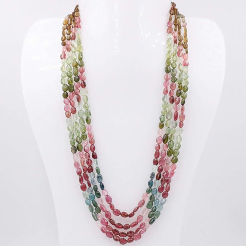 Layered necklace made with genuine tourmaline gemstones, featuring a 4 strand design