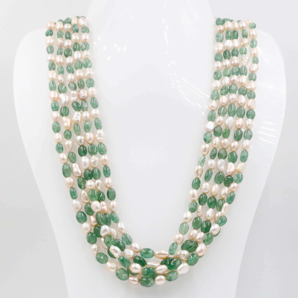 Green Quartz & Cultured Pearl Indian Necklace