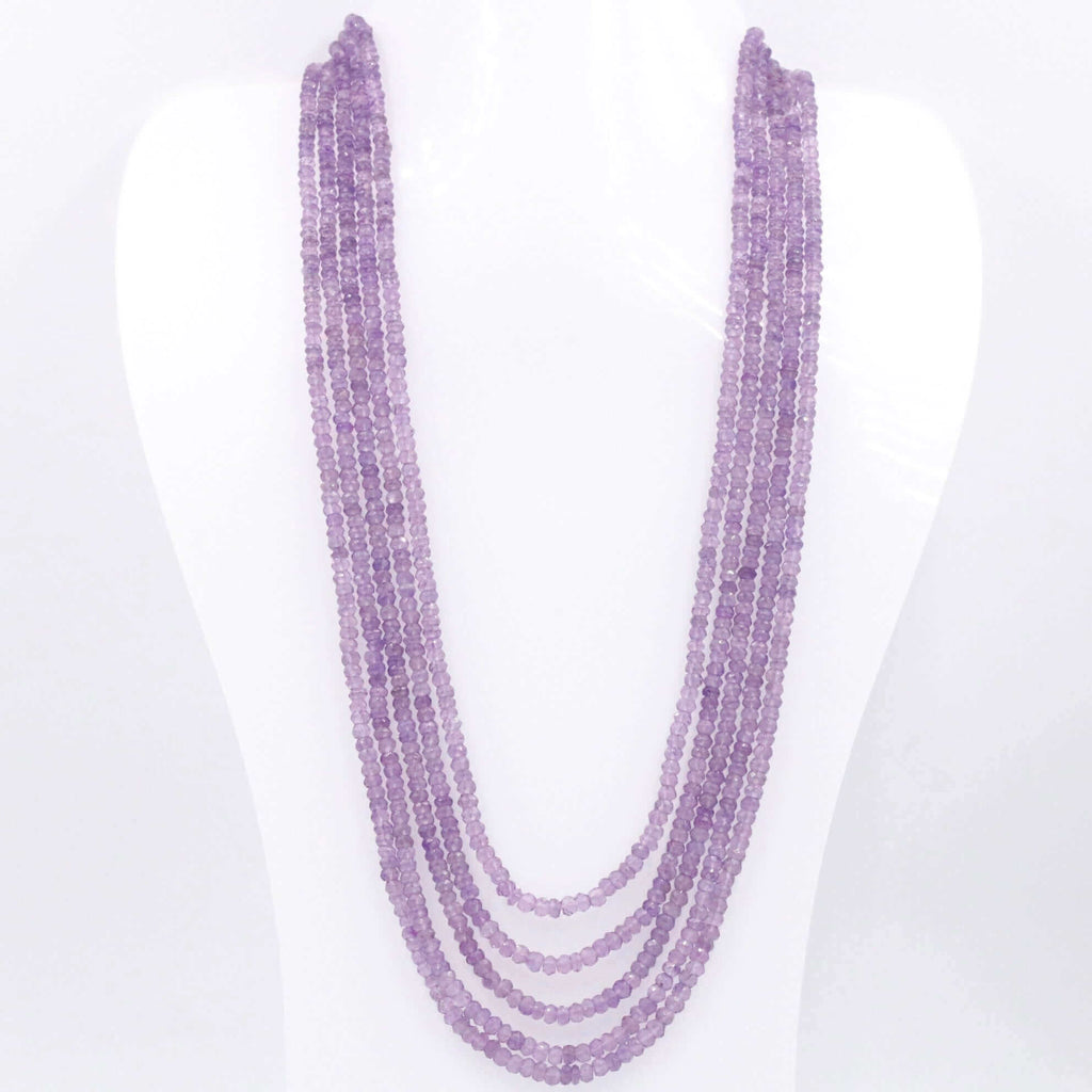 Natural Amethyst and Quartz Beaded Necklace in a Long Layered Sarafa Design