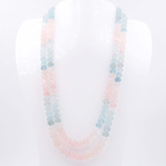 Aquamarine & Morganite Pumpkin Necklace - Taj Mahal Gems
