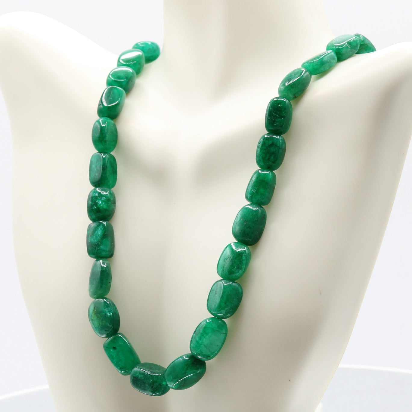 Emerald Nugget Beaded Necklace showcasing natural emerald stones for good fortune and balance.